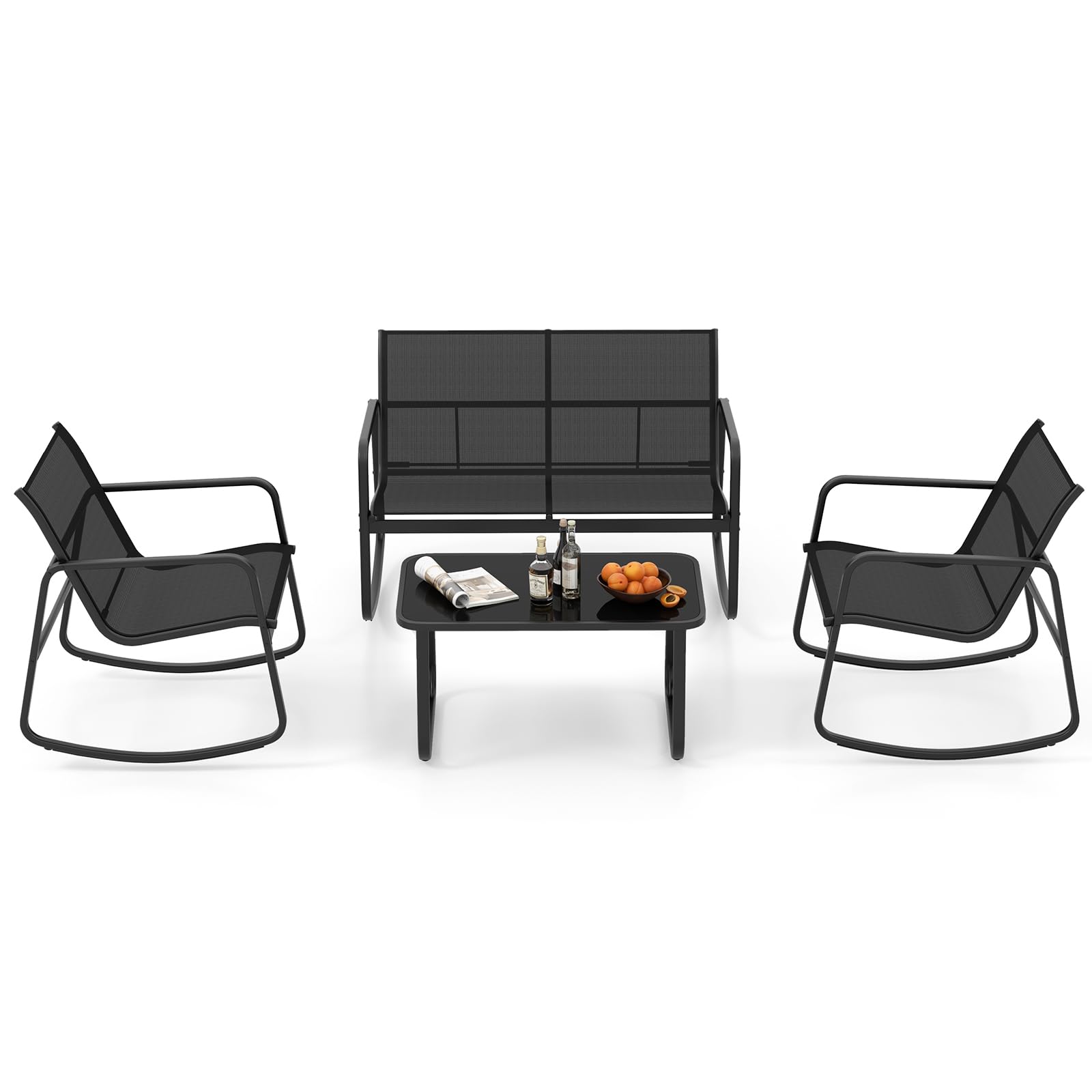 Ensemble de mobilier de patio Tangkula Rocking | Ensemble de conversation extérieur à bascule pour porche et jardin
